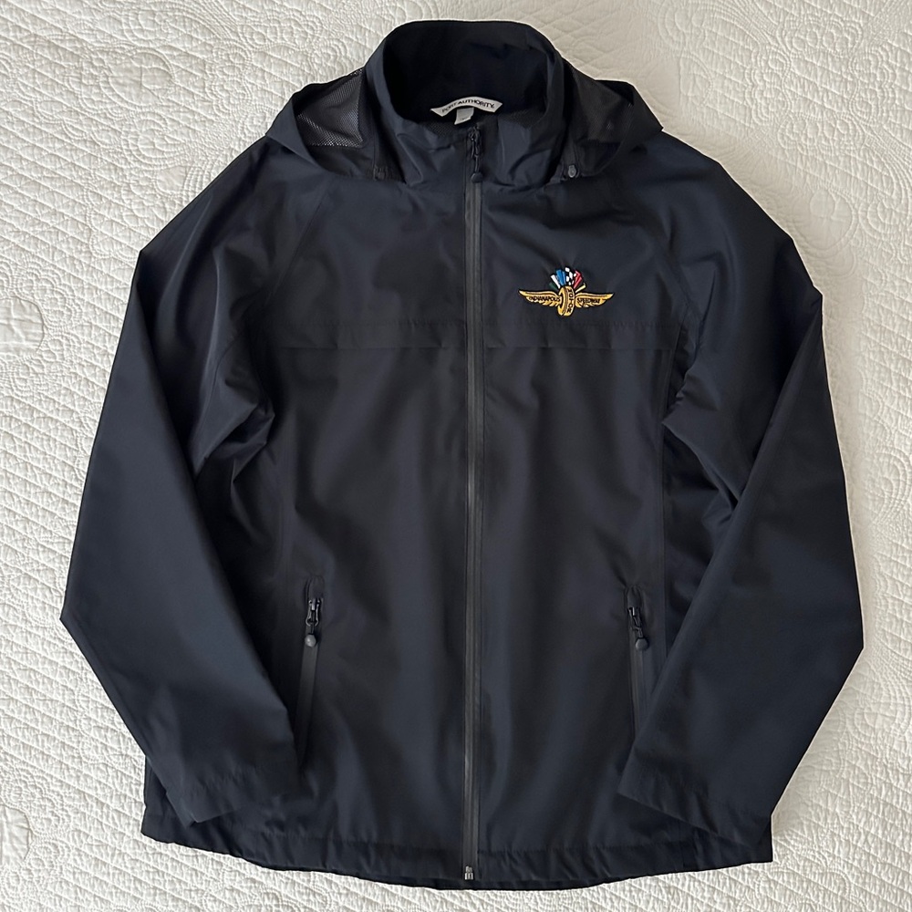 Indianapolis Motor Speedway Women’s Black Hooded Windbreaker Jacket Size Large